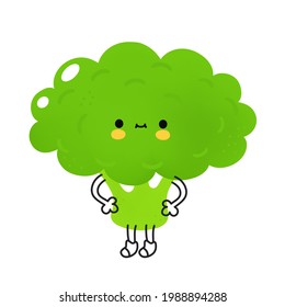Cute funny broccoli vegetable with face. Vector cartoon kawaii doodle character illustration icon. Broccoli green vegetable cartoon character mascot concept. Isolated on white background