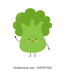 Cute funny broccoli vegetable. Vector hand drawn cartoon kawaii character illustration icon. Isolated on white background. Broccoli cartoon character concept