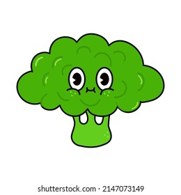 Cute Funny Broccoli Waving Hand Character.Vector Hand Drawn Traditional Cartoon Vintage,retro, Kawaii Character Illustration Icon. Isolated White Background. Broccoli Cabbage Emoji,child,adorable,kids