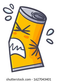 Cute and funny broken yellow drink can character in pain
