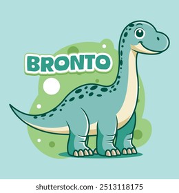 Cute Funny Brontosaurus Dinosaur Character in Hand Drawn Vector Cartoon Illustration Design for sticker, badge, patch, banner, greeting card, invitation
