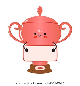 Cute Funny Bronze Trophy Cup Cartoon Character Holding a Poster for a Fun Concept