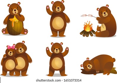 Cute funny brown bear animals enjoying life things vector illustration