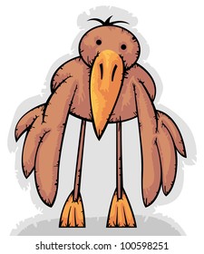 Cute funny brown bird standing a bit sad, surprised and with wings down