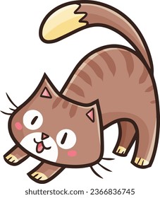 Cute and funny brown cat with big smile cartoon illustration