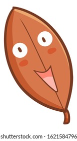 Cute and funny brown leaf character laughing happily