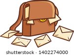 Cute and funny brown postman bag filled with mail envelope