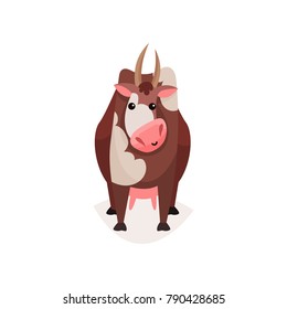 Cute funny brown spotted milk cow cartoon vector Illustration