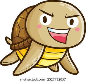 Cute and funny brown turtle laughing happily cartoon illustration