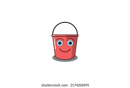 Cute funny bucket character concept.  Isolated on white background. Cute cartoon bucket,character logo concept.
