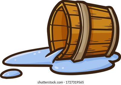 Cute and funny bucket spilled water in cartoon style