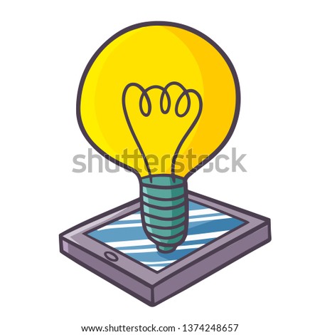 Cute and funny bulb lamp on a gadget