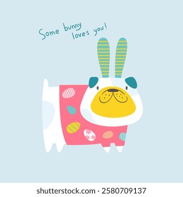 Cute funny bulldog with bunny ears. Vector hand drawn easter illustration.