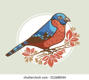 Cute funny bullfinch sitting on a branch. Vector illustration with bird.