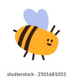 Cute funny bumblebee flying. Happy kawaii adorable bumble bee. Amusing lovely sweet insect in kids doodle style. Childish comic flat graphic vector illustration isolated on white background