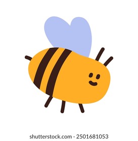 Süße lustige Hummel fliegen. Glücklich kawaii liebenswert Hummel. Amüsantes süßes Insekt im Kinder-Doodle-Stil. Kinderkomödie, flache Vektorgrafik, einzeln auf weißem Hintergrund