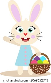 Cute funny bunny holding a Easter egg basket
