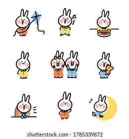 Cute Funny Conejo Conejo Doodle Sticker Colección de activos Vol. 2