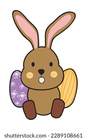 Cute and Funny Bunny Rabbit With Easter Egg. Bunny Easter Illustration.