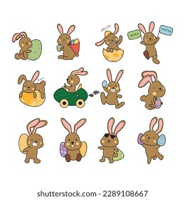 Cute and Funny Bunny Rabbit With Easter Egg. Bunny Easter Illustration.