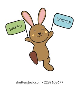 Cute and Funny Bunny Rabbit With Easter Egg. Bunny Easter Illustration.