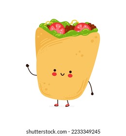 Cute funny Burrito character. Vector hand drawn cartoon kawaii character illustration icon. Isolated on white background. Burrito character concept