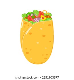 Carácter burrito lindo. Caricatura dibujada a mano del vector icono de ilustración del personaje kawaii. Aislado sobre fondo blanco. Concepto del personaje de burrito feliz