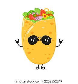Cute funny burrito character. Vector hand drawn cartoon kawaii character illustration icon. Isolated on white background. Happy burrito character concept