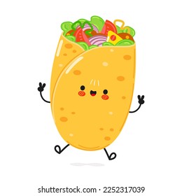 Cute funny burrito jumping character. Vector hand drawn cartoon kawaii character illustration icon. Isolated on white background. Happy burrito character concept