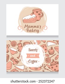 cute funny business card for bakery, vector illustration