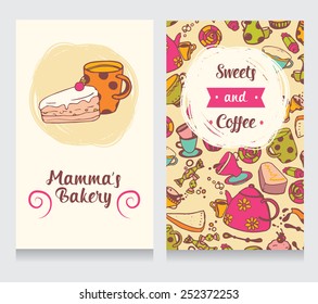 cute funny business card for bakery, vector illustration