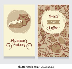cute funny business card for bakery, vector illustration
