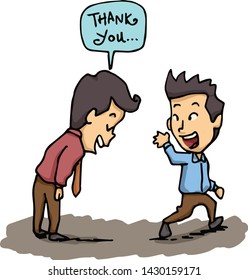 Cute and funny businessman say thank you to a customer