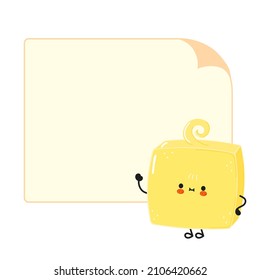 Cute funny butter character and speech bubble  Vector hand drawn cartoon kawaii character illustration icon  Isolated white background  Happy butter character concept
