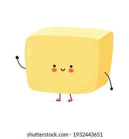 Carácter divertido de la mantequilla. Caricatura dibujada a mano del vector icono de ilustración del personaje kawaii. Aislado sobre fondo blanco. Concepto de carácter de mantequilla