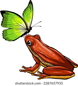 Cute funny butterfly on frog vector illustration