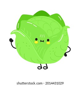 Cute funny cabbage character. Vector hand drawn cartoon kawaii character illustration icon. Isolated on white background. Cabbage character concept