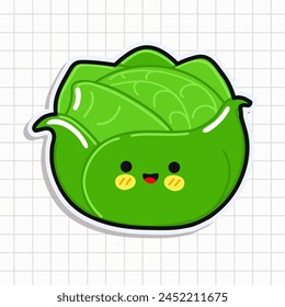 Pegatina de col linda y divertida. Vector dibujado a mano de dibujos animados kawaii personaje ilustración icono. Aislado en el fondo. Concepto de personaje de la tarjeta de col feliz