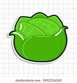 Cute funny Cabbage sticker. Vector hand drawn cartoon kawaii character illustration icon. Isolated on background. Happy Cabbage card character concept