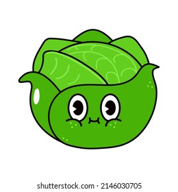 Cute funny cabbage waving hand character. Vector hand drawn traditional cartoon vintage, retro, kawaii character illustration icon. Isolated on white background. Happy cabbage character concept