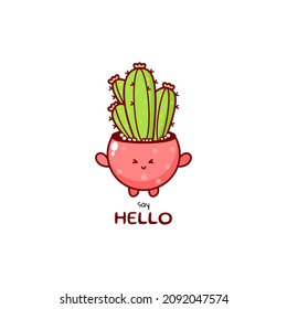 Cute funny cactus character. Vector hand drawn cartoon mascot character illustration icon. Isolated on white background