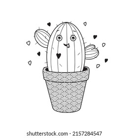 cute funny cactus in pot, vector clipart with cartoon character good for card and print design