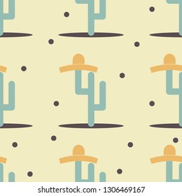 Cute funny cactus with sombrero print for texture and textile seamless design. Abstract vector illustration for background graphic. Flat style