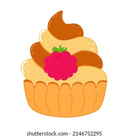 Cute funny cake character.Vector hand drawn cartoon kawaii character illustration icon. Isolated on white background. Cupcake character emoji,child,face,adorable,kids,cartoon,doodle,cute,food,cake