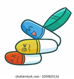 Cute and funny capsules and tablets falling - vector