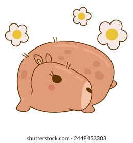 Cute and funny capybara character. Cute capybara animal character rodent. Vector illustration. Cute animal cartoon