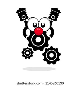 Cute funny car engine with eyes and red nose. cartoon style.illustration designed for childern
