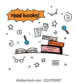 cute funny card, read books with books