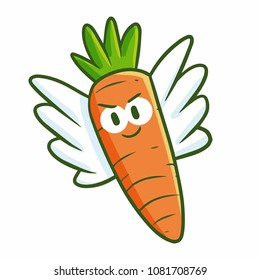 Cute and funny carrot flying and smiling happily - vector.