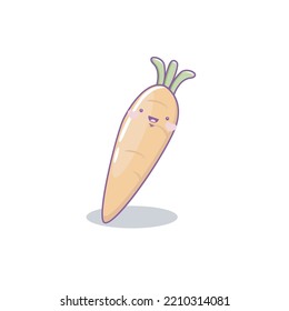 Cute funny carrot vegetable cartoon kawaii style,Carrot vegetable mascot on white background vector illustration